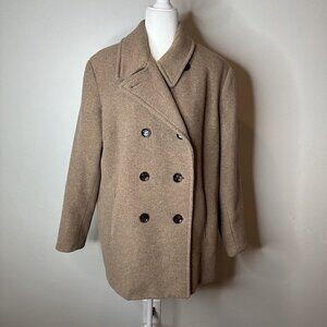 CALVIN KLEIN Wool Blend Pea Coat Double Breasted Spread Collar Beige Oat Size 0X